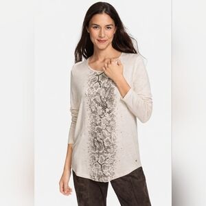 Olsen | Snake Print Long Sleeve Top | Neutral Beige, Size M